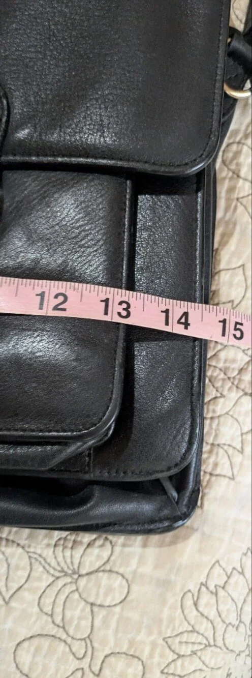 Levenger black top grain leather messenger bag